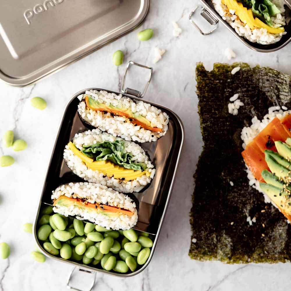 pandoo Contenitore per il pranzo in acciaio inox, 1200 ml, con sacchetto di cotone, divisore e e-book, a prova di perdite, ecologico per bambini e adulti, contenitore per il pranzo flessibile