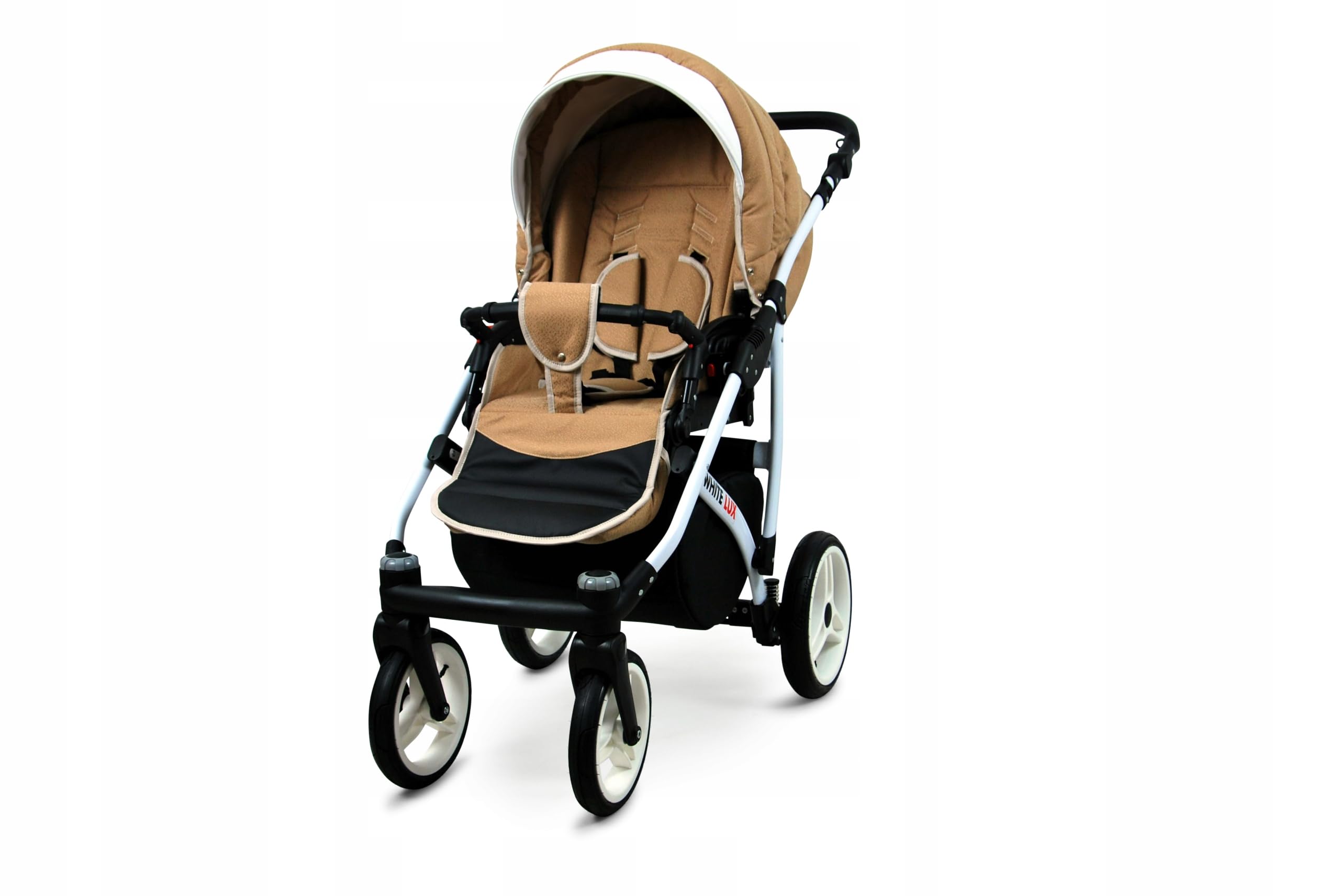 BabyLux® Carrito de Bebé Sistema de Viaje Set 4 en 1 - White Lux - incl. Capazo, Silla de Paseo, Silla Coche, ISOFIX Base - Cochecito - con Bolso cambiador, Cubierta para la lluvia etc.