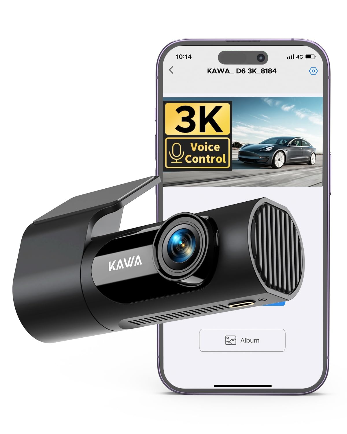 KAWA Dash Cam 2K WiFi Dash Camera for Cars 1440P with Hand-Free Voice Control Night Vision Mini Hidden