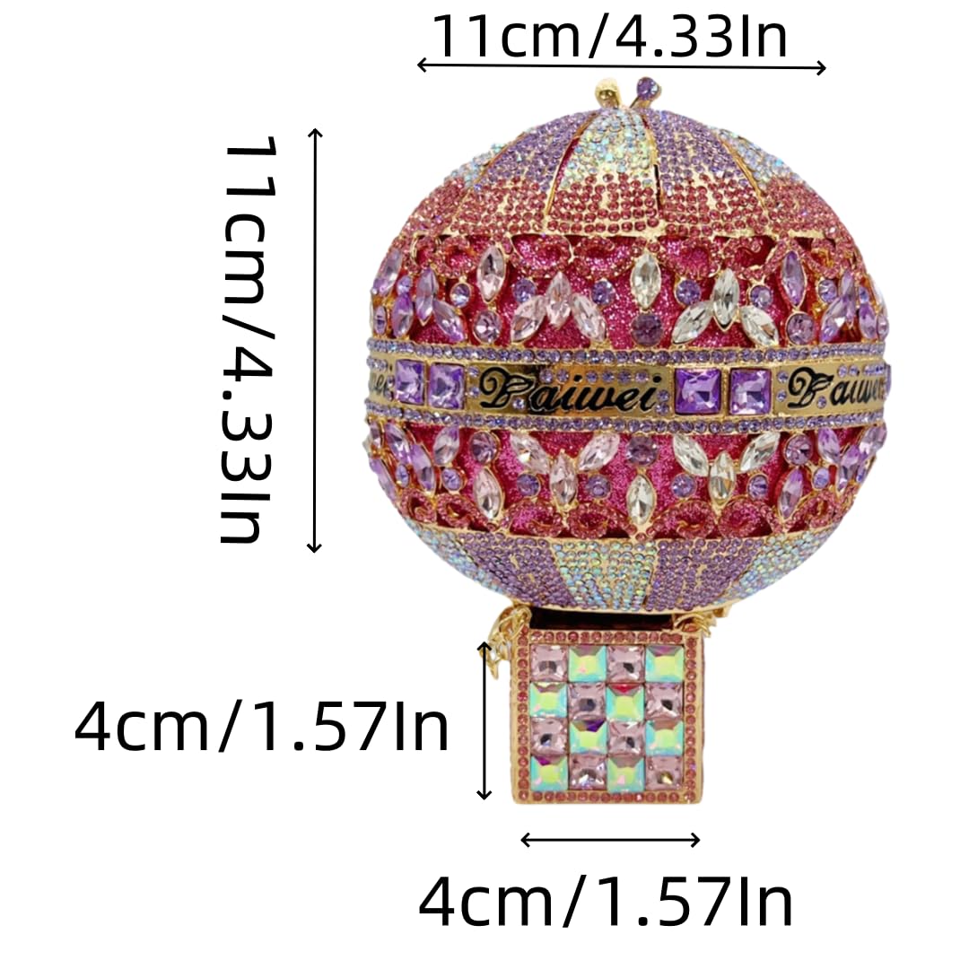 GBWYI Cute Hot Air Balloon Rhinestone Clutch Purses for Women Glitter Crystal Handbag Unique Evening Bags for Party Prom Pink