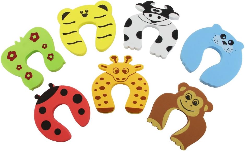 Kbnian 7Pcs Safety Foam Door Stopper, Cartoon Cute Animal Door Cushion, Decorative Holder Lock Safety Pinch Fingers and Hands Guard Protection for Children/Baby/Kids