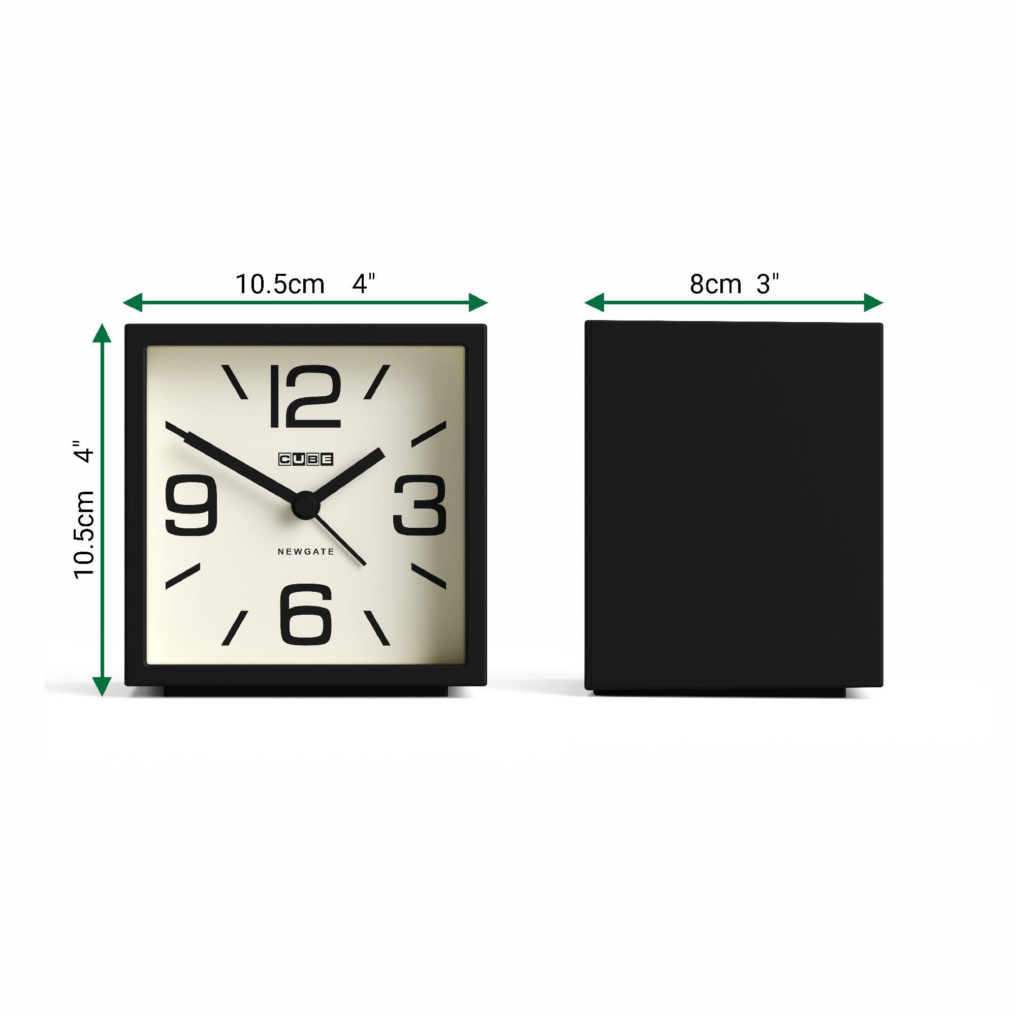 NEWGATE® Cube Despertador | Alarma Retro con Forma de Cubo con diseño | Negro | Ideal para mesilla, Escritorio, estantería y repisa | Accesorio Retro de Dormitorio y Oficina de Mediados de Siglo