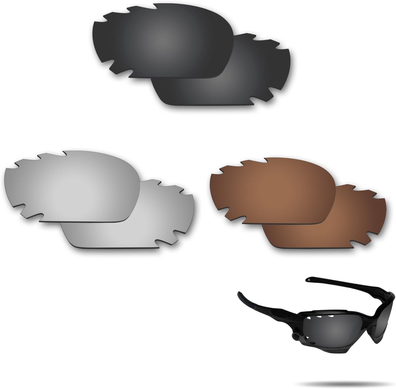 Fiskr Polarized Lenses Replacement for Oakley Jawbone Vented | Racing Jacket Vented(OO9171) Sunglasses with Anti-scratch&Anti-saltwater&Anti-dust Coating(Black & Silver & Brown)