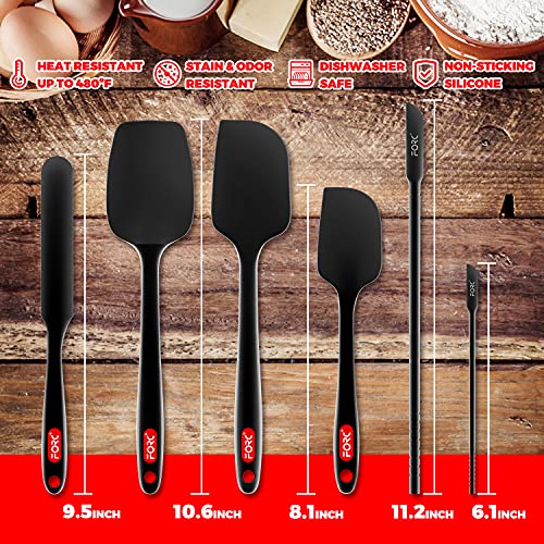 Forc Silicone Spatula Set of 8 include 4 Mini Spatulas, Heat Resistant Rubber Spatula Kitchen Utensils, One Piece Design with Stainless Steel Core, Kitchen Spatulas for Nonstick Cookware, Black
