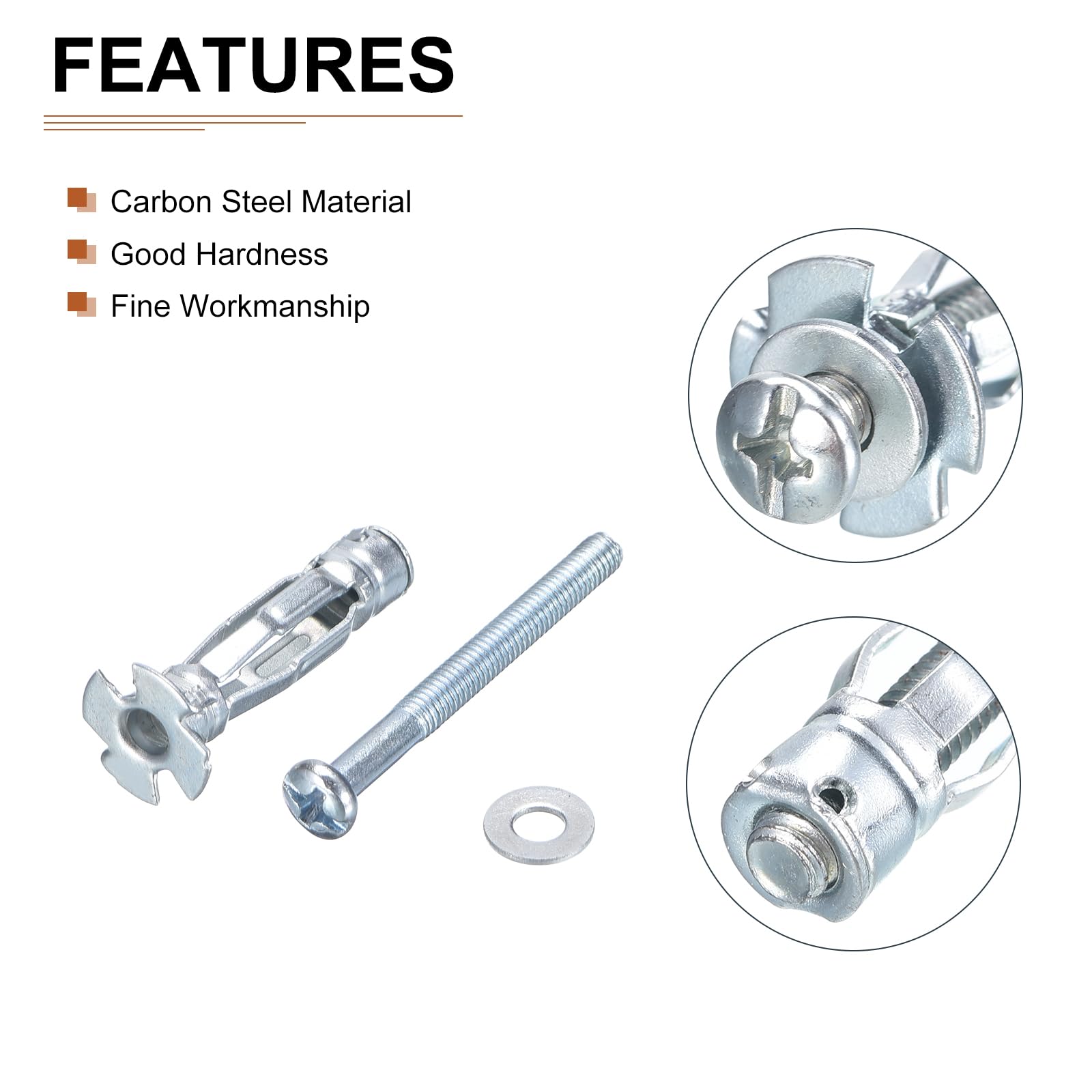 DTGN M4x32mm Hollow Wall Anchors - 20 Pack - Good for Hollow Wall Plaster Walls - Carbon Steel Hollow Drywall Anchors Screws, Silver - Image 3