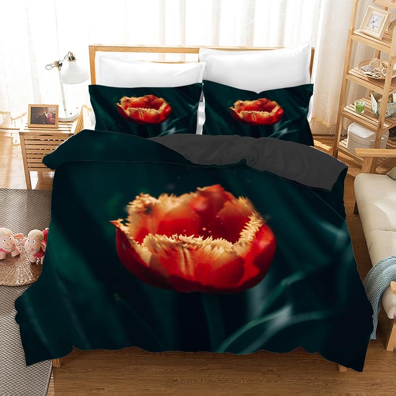Parure de lit 240 x 260 haut de gamme en microfibre dense 110g/m², housse de couette fleurs élégante