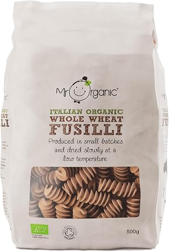 Mr Organic - Whole Wheat Fusilli 500g - Pasta Made in Italy from Organic Durum Whole Wheat - Bronze Extruded for Texture - Vegan & Non-GMO (Pack of 2)