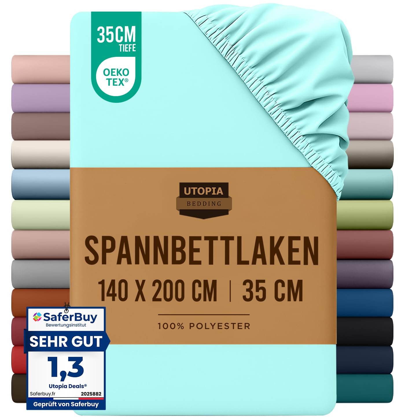 Utopia Bedding - Spannbettlaken 140x200cm - Spa Blau - Oeko-Tex Zertifiziertes Gebürstete Mikrofaser Spannbetttuch - 35 cm Tiefe Tasche