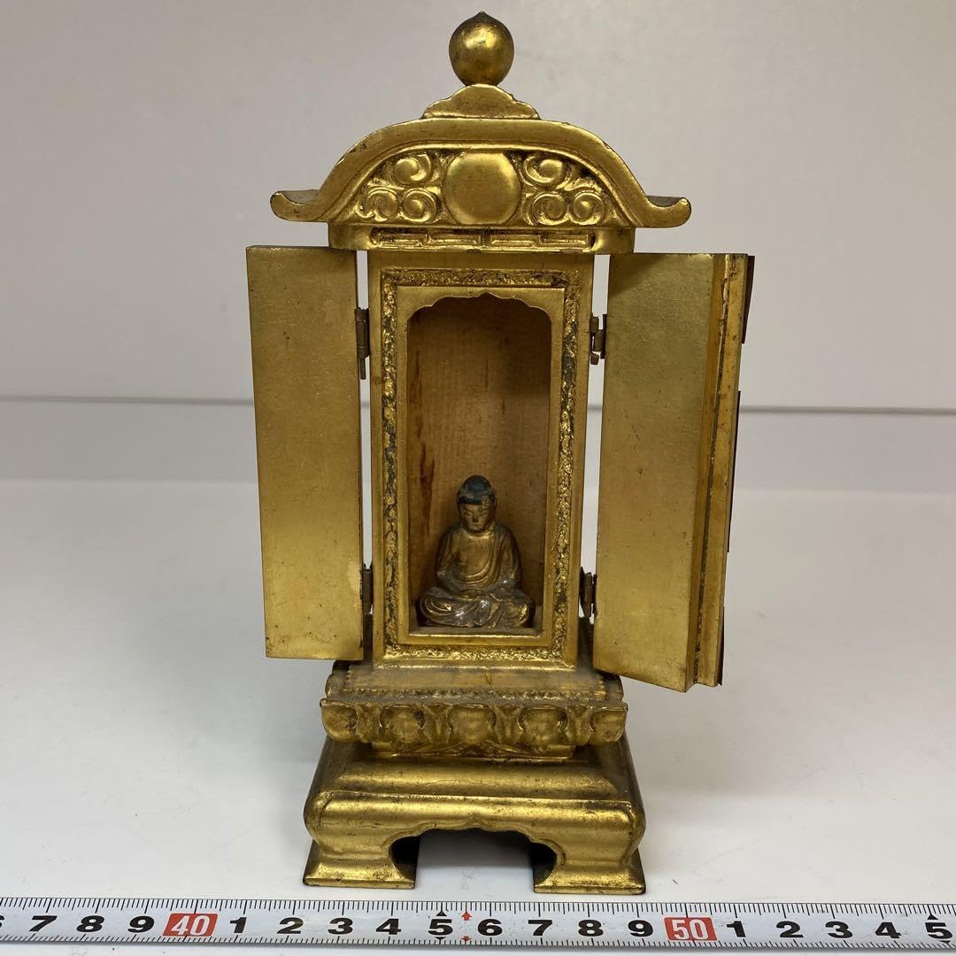 Amazon.co.jp: 江戸時代 木製厨子入仏 高さ18cm 仏壇 仏具 仏像