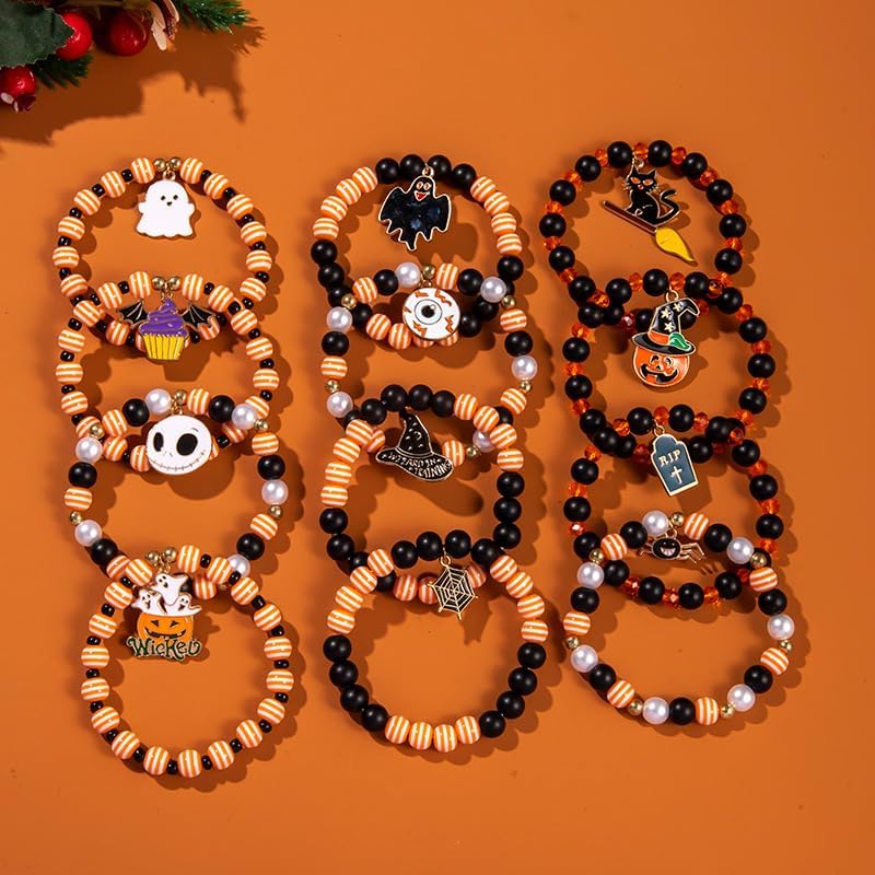 Halloween Bracelet Set For Women Cute Halloweens Stackable Crystal Stone Beaded Stretch Bracelet Halloween Party Accessories Jewelry Gift - Image 4