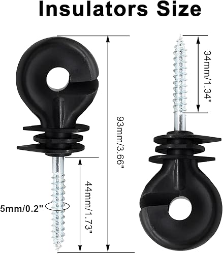 Miniatura 3 de Biaungdo 60 piezas aislantes eléctricos para vallas aisladores negros con rosca para postes de madera para cercas de animales de granja