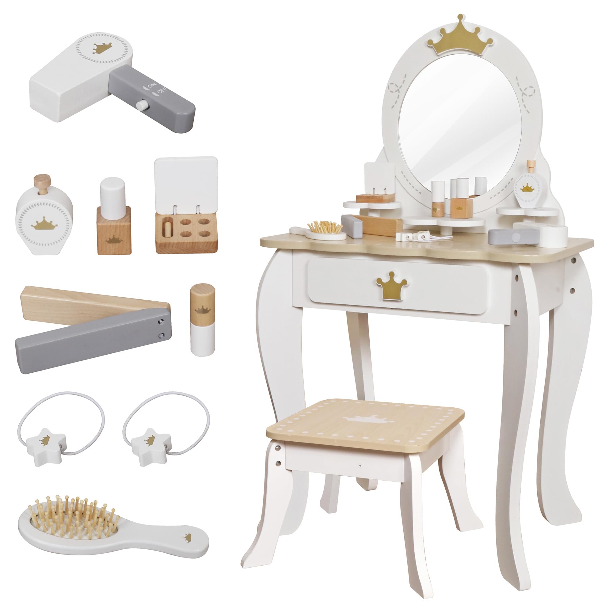 little girls makeup table with mirror and chair kids vanity tableampchair set with storage drawertoddler pretend play vanity set with 9 pcs multiple make up accessoriesprincess vanity desk for 3kid