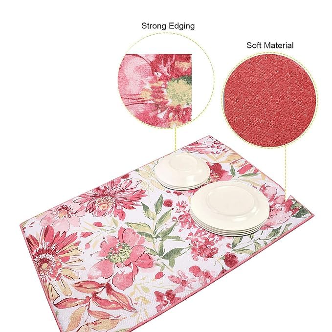 NEERAK Ultra Absorbent Reversible Microfiber Dish Drying Mat (50 * 75 cm) and Protector for Kitchen Countertops, Sinks - Folds for Compact Storage (Pack of 1) Random Design 1