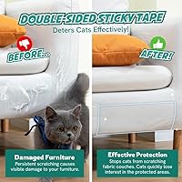 Vista 21 de Paquete de 18 hojas de cinta protectora de muebles para arañazos de gatos, entrenamiento adhesivo de doble cara (8 XL, 8 grandes, 2 medianos)