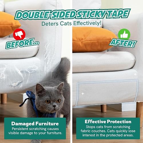 Miniatura 21 de Paquete de 18 hojas de cinta protectora de muebles para arañazos de gatos, entrenamiento adhesivo de doble cara (8 XL, 8 grandes, 2 medianos)