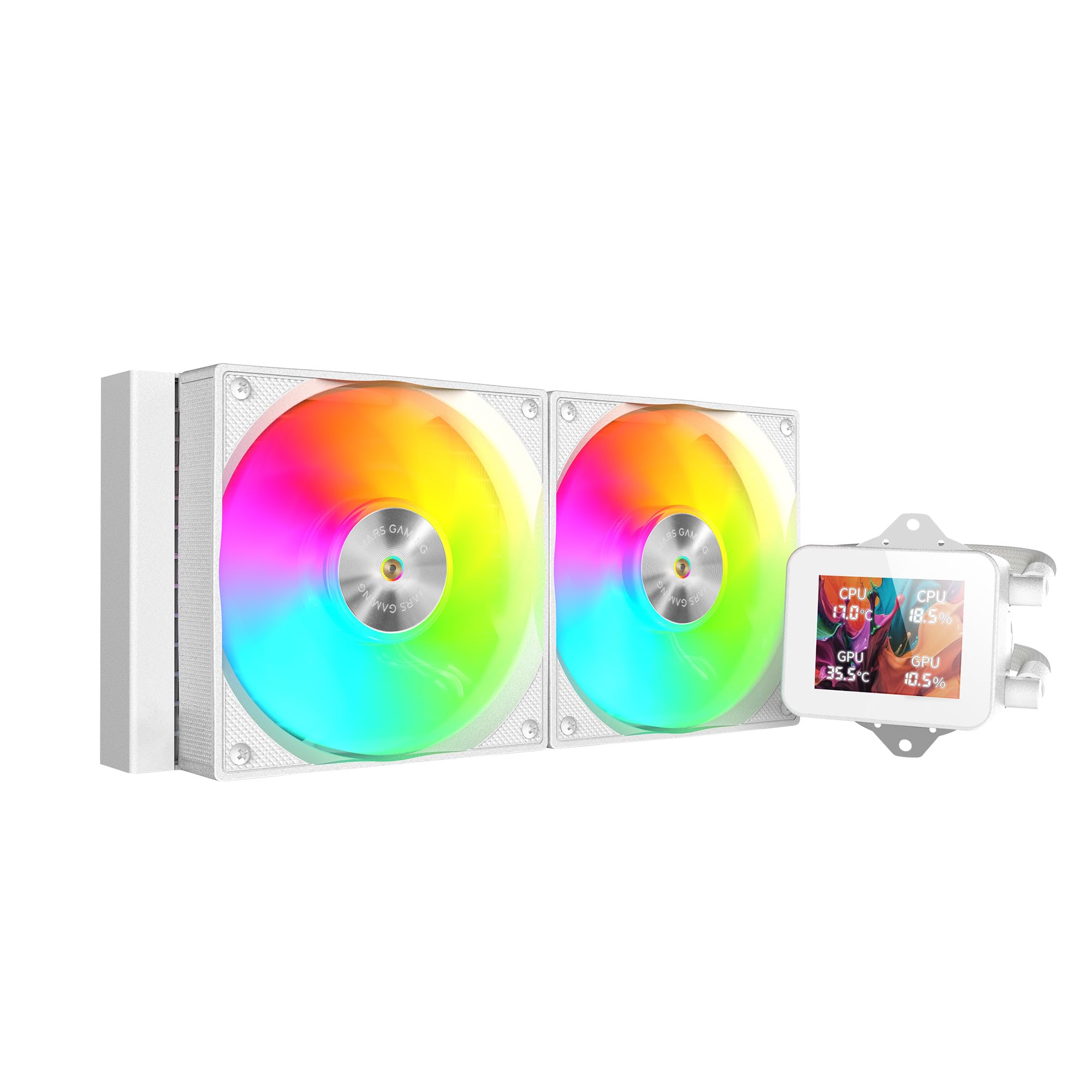 Mars Gaming ML-VISION240, AIO Liquid Cooling, TDP 500W, 2x ARGB Fans with Copper and Aluminum FDB Core, 4:3 IPS LCD Display with 360° Rotation and Software, Universal Multisocket, White