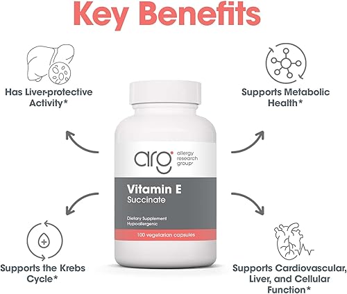 Miniatura 4 de Allergy Research Group Vitamin E Succinate Supplement - for Men & Women, 400 IU D-Alpha-Tocopheryl, Antioxidant, Vegetarian Capsules - 100 Count
