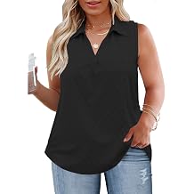 ROSRISS Womens Plus-Size-Tank-Tops Summer Sleeveless Casual Shirts Lapel V Neck Tunics Eyelet Tees