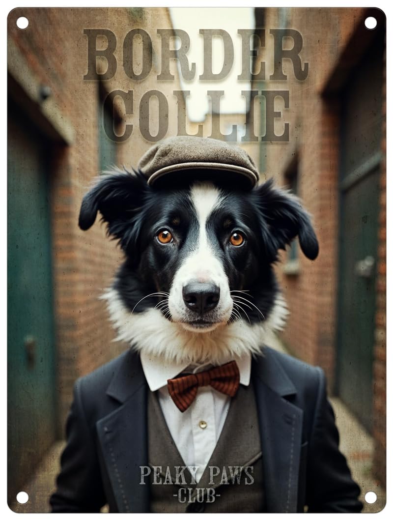 Small (150 x 200mm) Metal Sign - Peaky Paws Club - Border Collie