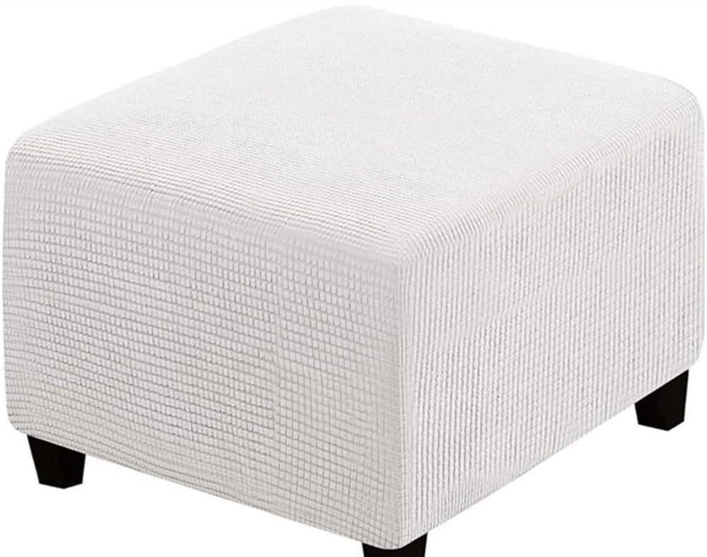 Stretch Corduroy Ottoman Slipcover,Square Footstool Cover Large Brown Grey Black Footrest Pouffe Protector Covers With Elastic Bottom Washable Super Soft Ottoman Covers(Tooth White,90x90 cm)