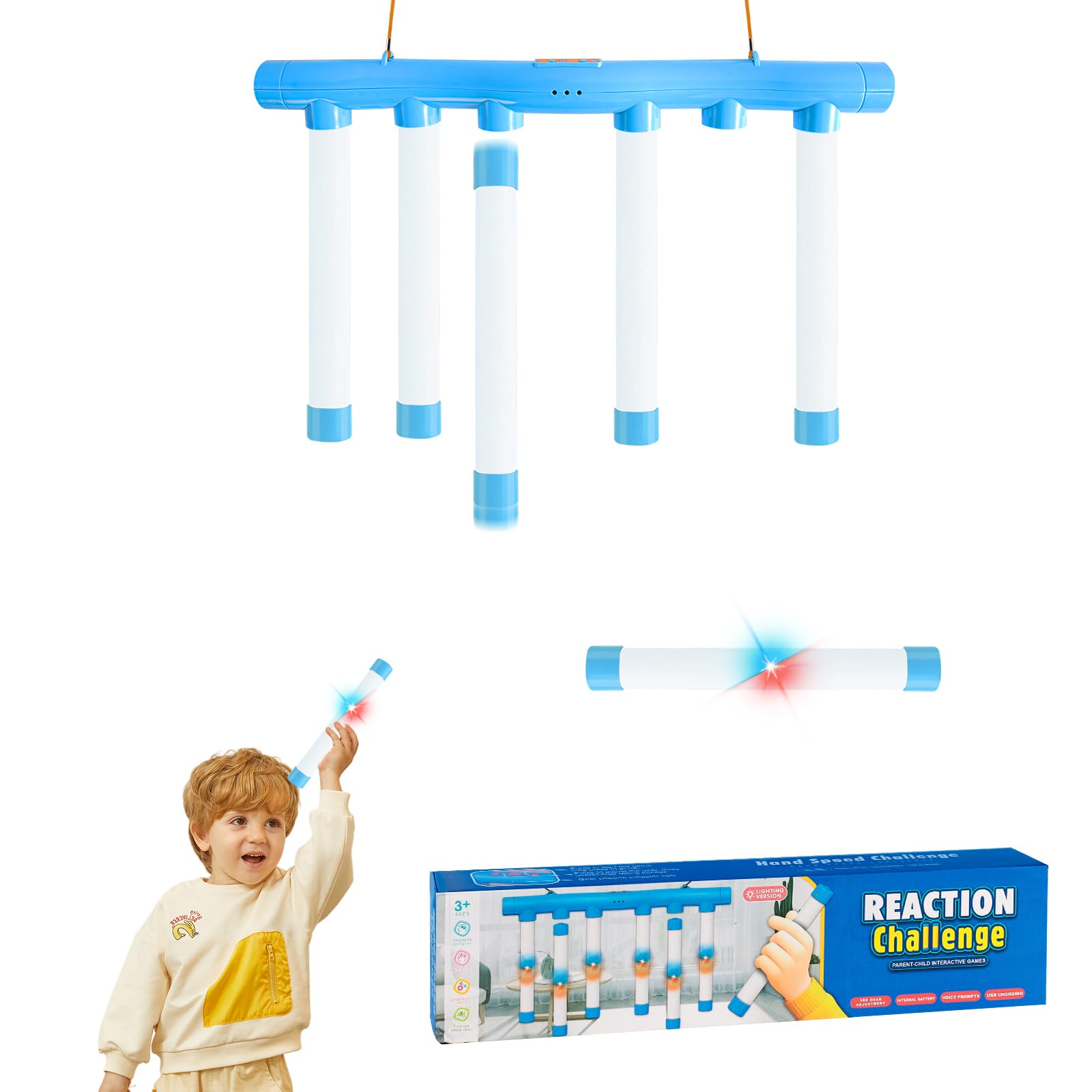 EliphonTowne Catching Sticks Game, 3 Speeds Hand Speed Challenge Toy Adult Kid, Lighting Reaction Training Stick Sensory Toys