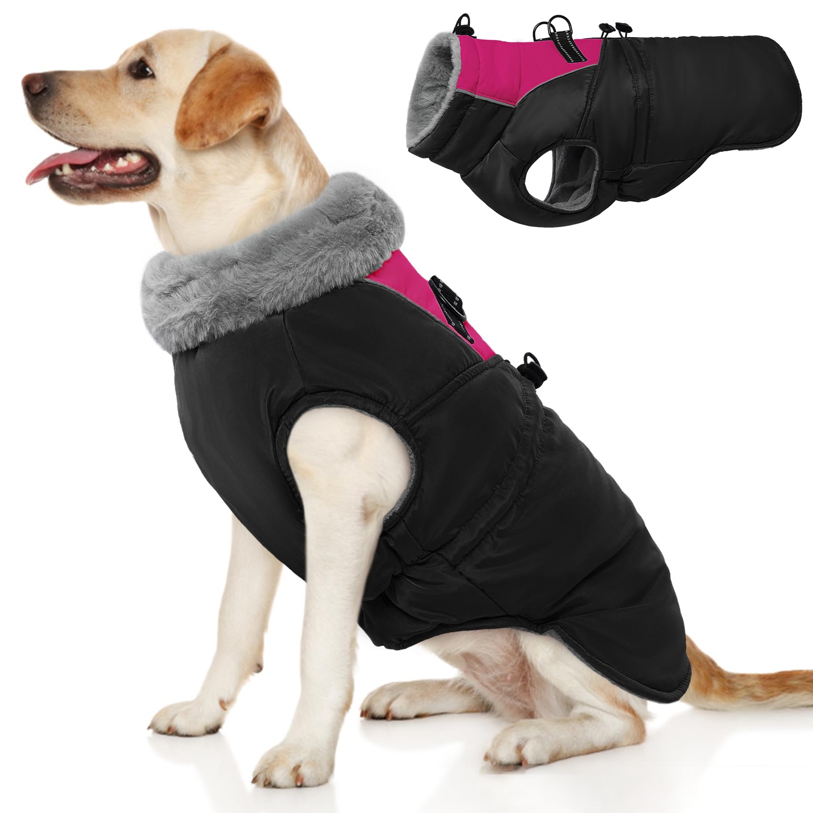 ROZKITCH Dog Jacket for Cold Weather, Dog Coat for Autumn Winter with Turtleneck, Pet Clothes with Adjustable Buckles, Soft Warm Pet Clothing with