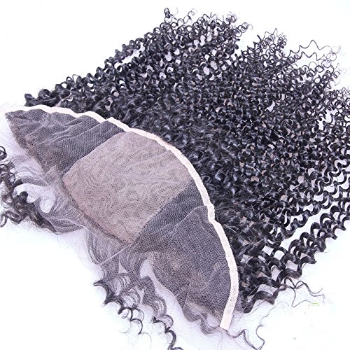 Kinky Curly Silk Base Lace Frontal Momgolian Virgin Human Hair 13X4 Lace Frontals Closure with Silk Top Bleached Knots Baby Hair (14inch)