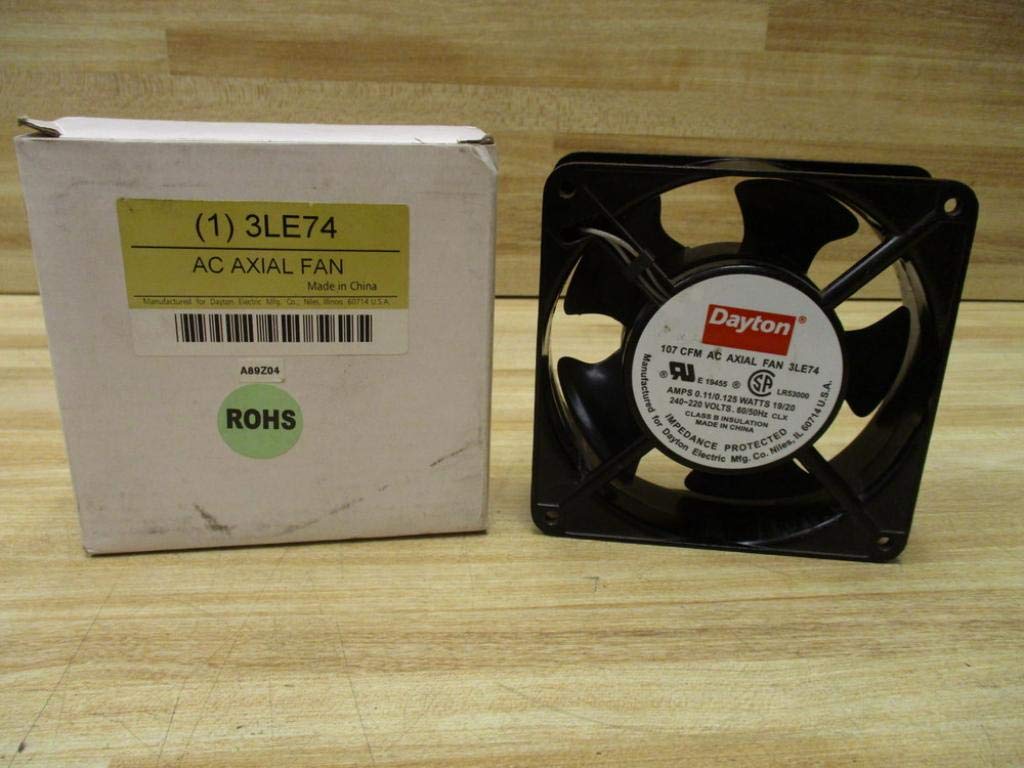 DAYTON 3LE74 1 Phase, 107 CFM, 19/20 WATT, 230 VAC, 50/60 HZ, AC AXIAL, CAST Aluminum HOUSING Material, Fan, IP20, POLYBUTYLENE Terephthalate Blade