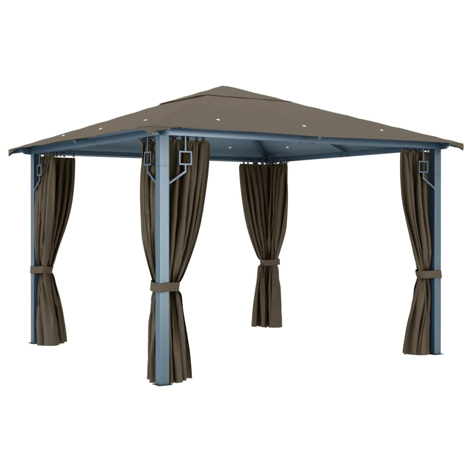 ADWOA Cenador con Cortina y Tira de luz Aluminio taupé 300x300 cm Carpa Plegable PéRgolas De Jardim