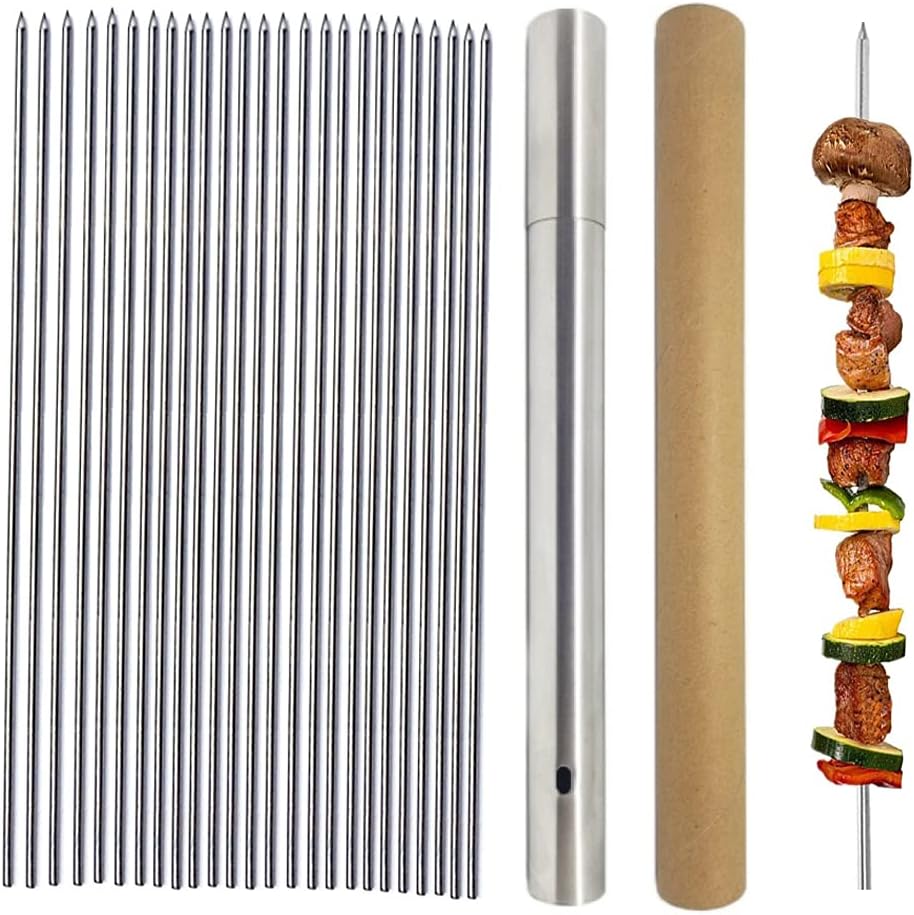 Stainless Steel Kabob Skewers, Heavy Duty Grilling Skewers, 12" Long Barbecue
