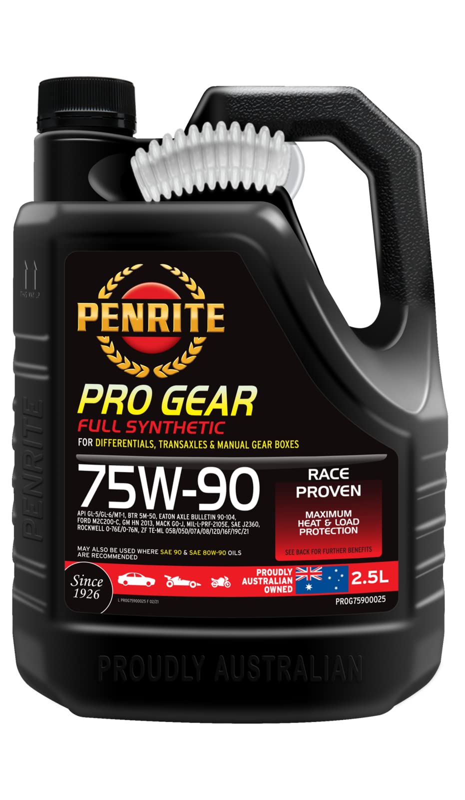 Penrite Pro Gear 75W-90 GL5 GL6 Vollsynthetisches Getriebeöl inkl. limitiertem Slip, 2,5 Liter