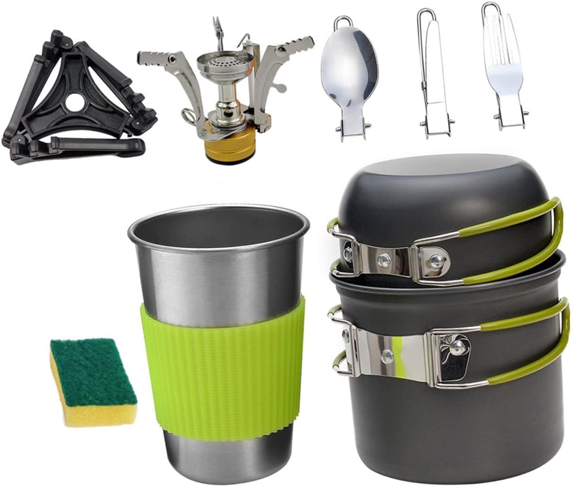 1set Portable Aluminium Alloy Cooking Pot Lightweight Outdoor Camping Cookware for People Insulated Handle Easy to Clean for Backpacking and Hiking Adventures