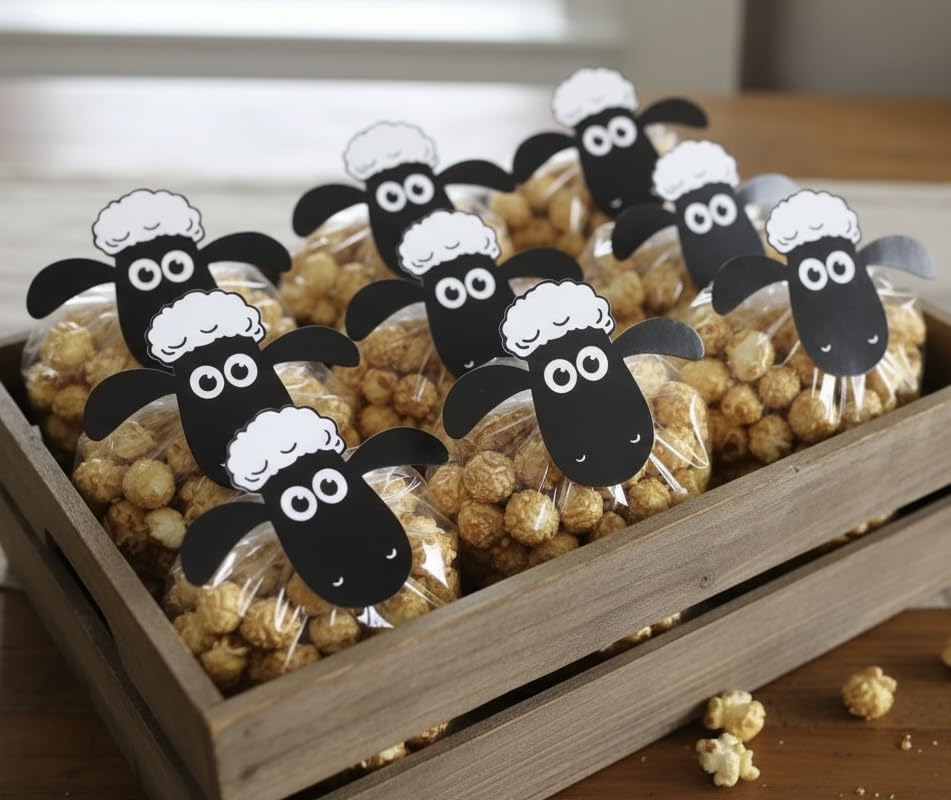 50 Pack Sheep Cutouts and Clear Bags Farm Animal Party Decor Treat Bags Bags Farm Themed Birthday Decorations