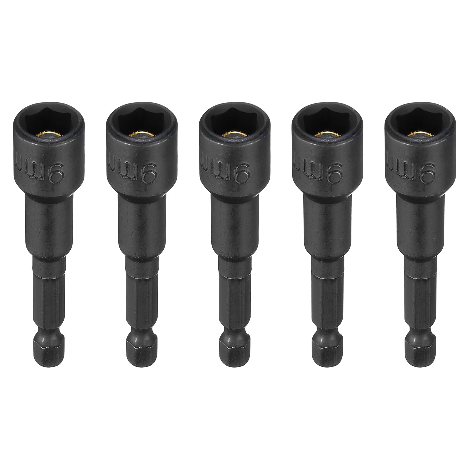 sourcing map 5pcs Magnetic Nut Driver 9mm Hex Drive Socket CR-V Steel Power Screw Drill Bits Socket Wrench Tools with 1/4" Quick Change Hex Shank for Power Drills Impact Drivers, Black — image 1