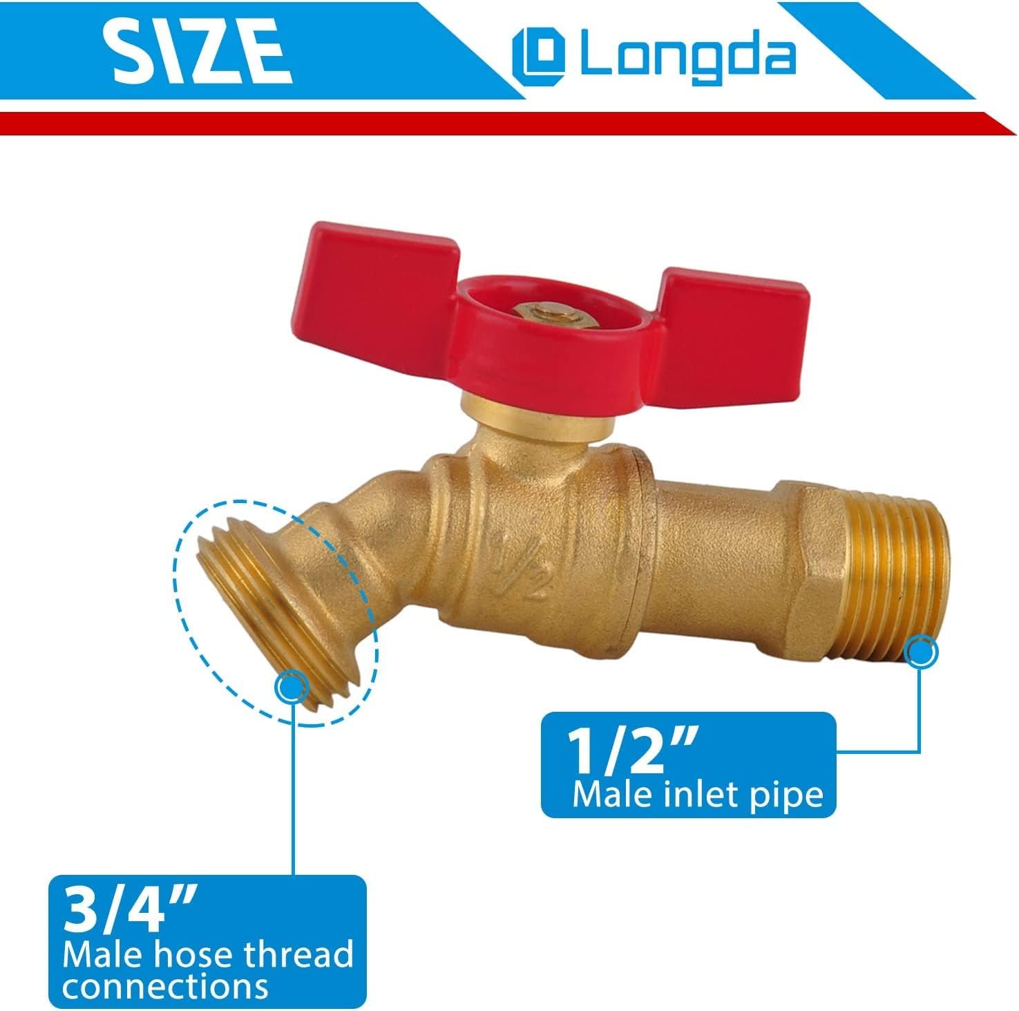 (10-Packs) Male Hose Bibb 1/2" MIP × 3/4" MHT with 1/4-Turn Water Hose Shut Off Valve, Hreaded Garden Hose Outlet Ideal for Gardens, patios, Boiler Drain
