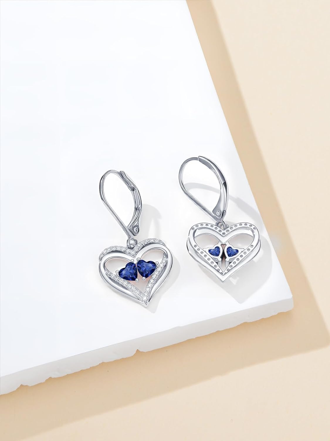 Sapphire Dangle Drop Earrings for Women Heart Leverback Earrings September Birthstone Jewelry Christmas Anniversary Birthday Jewelry Gifts for Her Mother Wife Girlfriend - Image 5