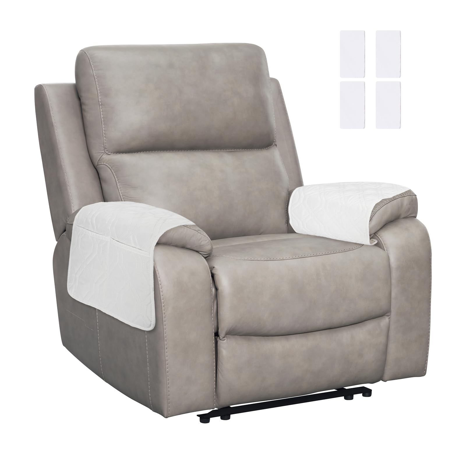 sourcing map 2Pcs Sofa Armrest Covers, Armchair Covers with Side Storage Pocket Waterproof Recliner Chair Protector Anti-Slip Couch Arm Headrest Protect for Home Living Room, Reddish Gray
