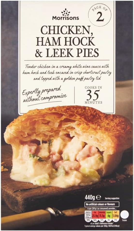 Morrisons 2 Chicken, Ham Hock & Leek Pies, 440g (Frozen) Amazon.co.uk