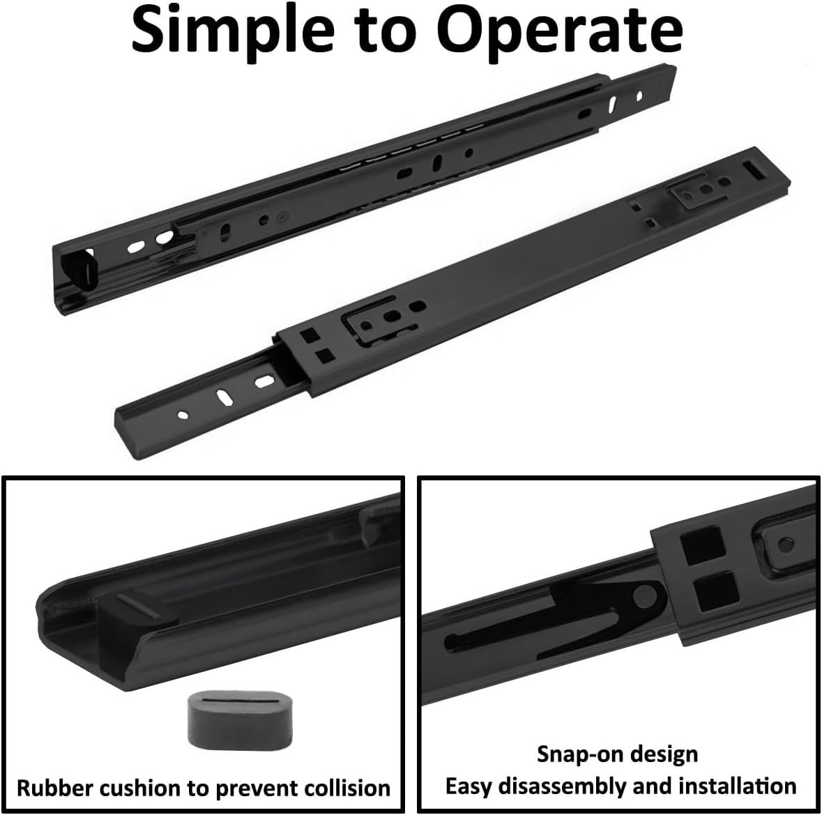 4 pares (8 piezas) de guías telescópicas para cajones de 27 mm x 350 mm, rieles guía de extensión completa, guías de cajón negras resistentes para un funcionamiento suave y fácil instalación