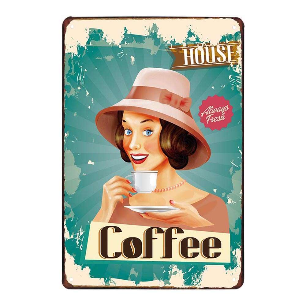 Juego de 4 placas de metal retro vintage con diseño de café