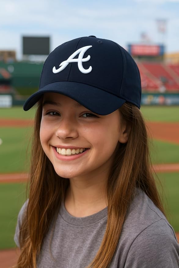 Gorra infantil ajustable Atlanta azul marino con logo bordado miniatura 4