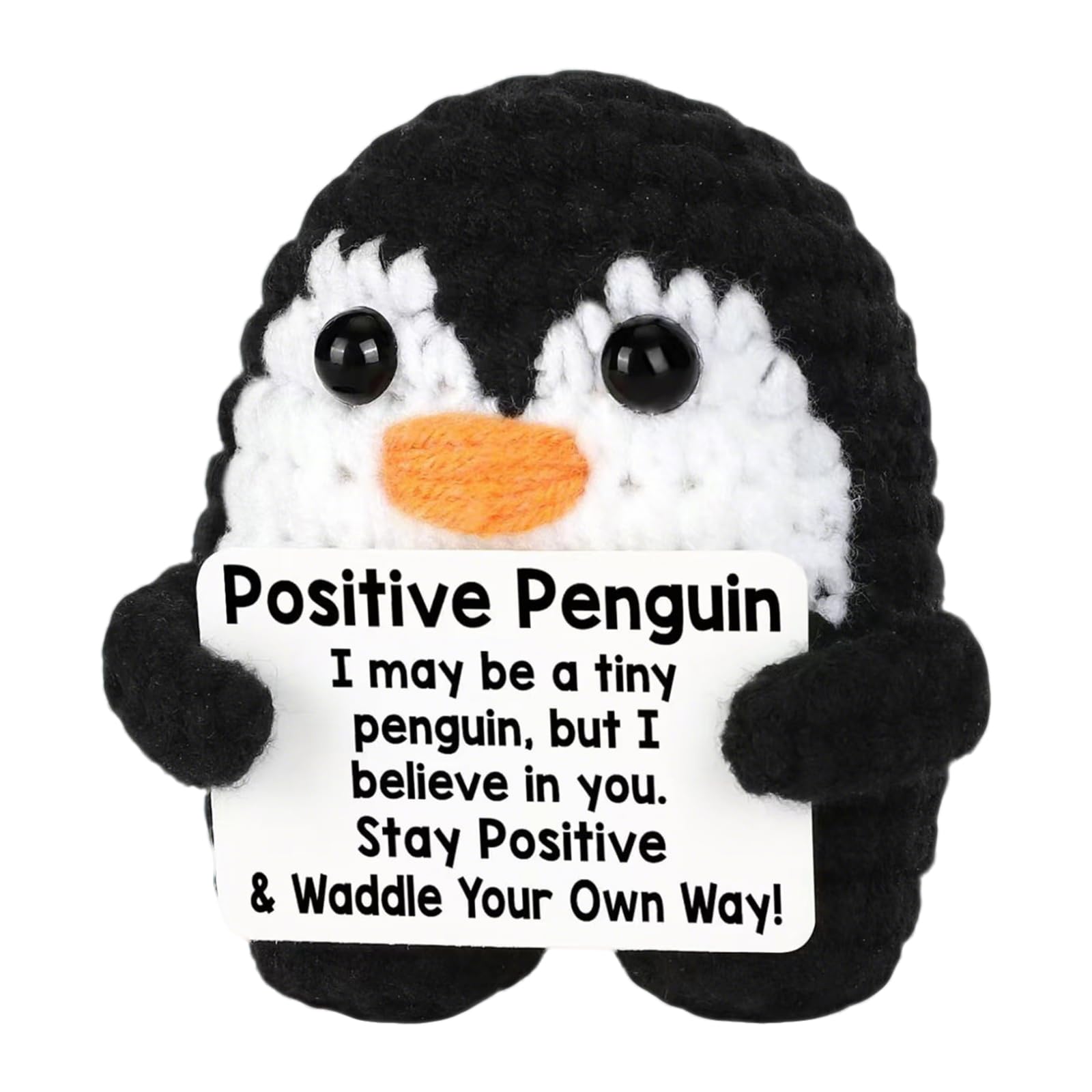 CutitiUU Funny Positive Penguins,Small Handmade Crochet Animals Cute Stuff, Mini Funny Positive Crochet Penguin Gifts,Inspirational Birthday Gifts for Coworkers Employees Women Men (Penguin-A)