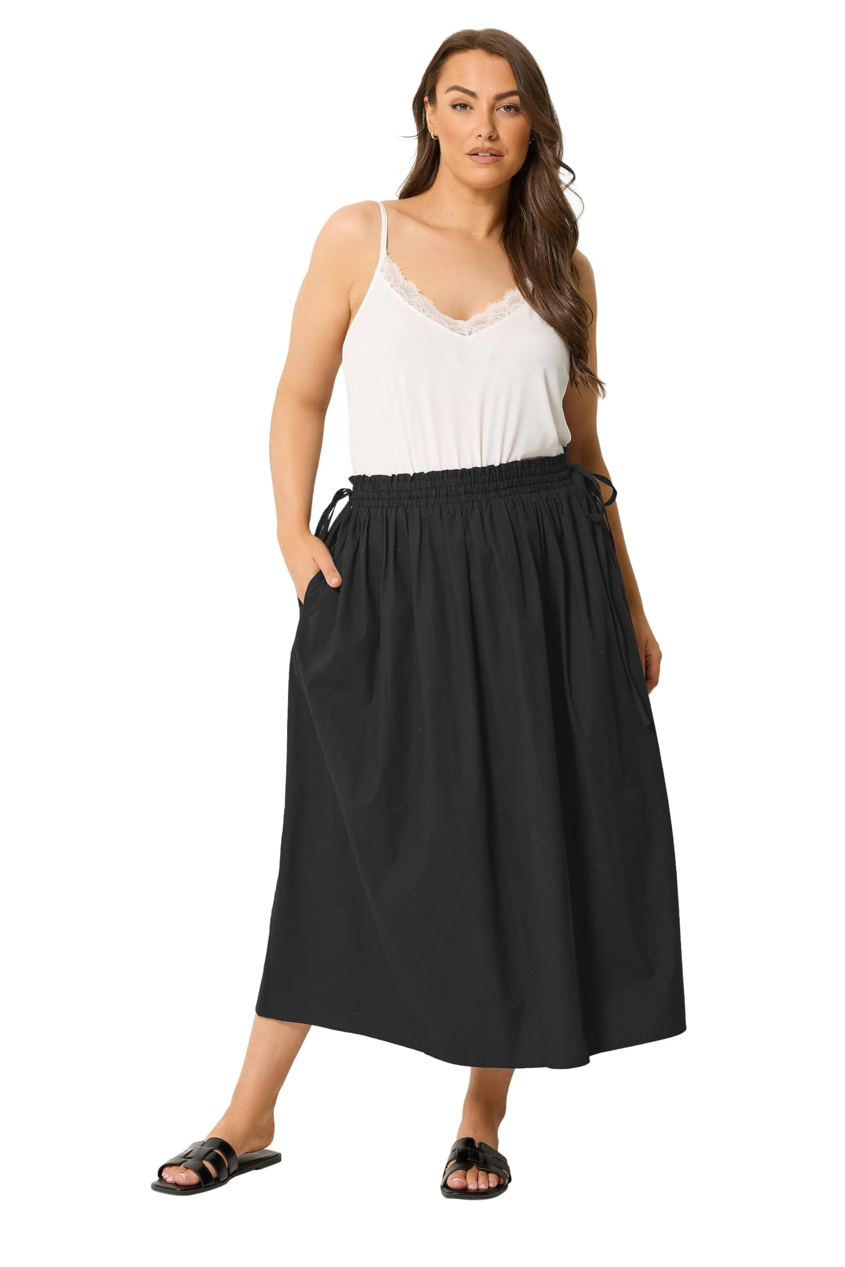 Yours Women's Black Curve Poplin Midi Skirt - Plus Size Curve