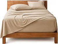 Decolab Jogo de Lençol Malha 100% Algodão Extra Macio - Roupa De Cama Antiácaro, Inclui Lençol Com Elástico (Forro) E Fronhas (Bege, Queen Completo)