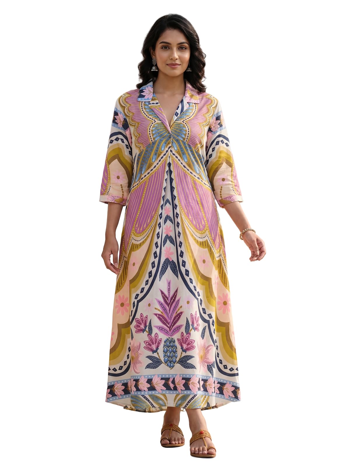 HELLCAT Floral Brown Women Dress|New Trending Dress for Women|Western 3/4 Sleeve A-line