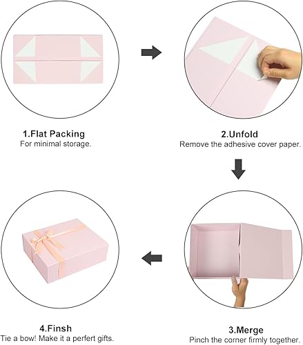 Miniatura 3 de Cajas de regalo con tapas para regalo, pequeña caja de regalo rosa con cinta, cajas de regalo plegables con cierre magnético, caja de propuesta de