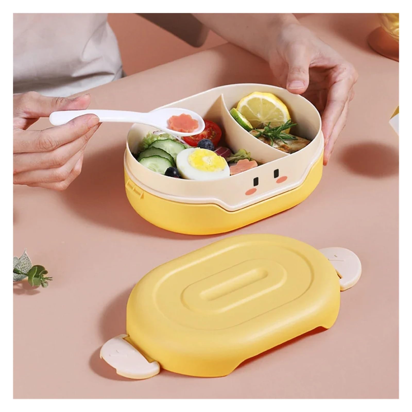 Cartoon 3 Partition Plastic Kids Lunch Box Leak-Proof Children Bento Box Student Food Container Microwave Kawaii Lunchbox(Pink)
