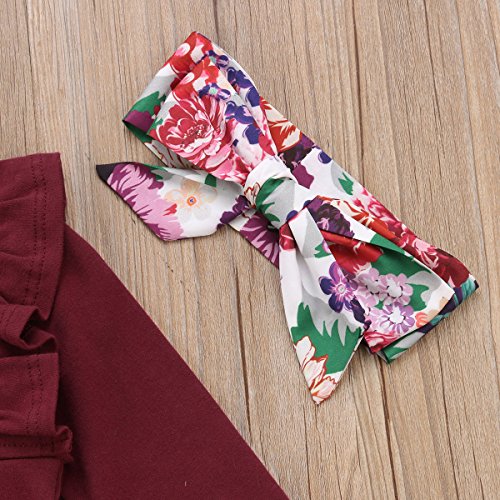3PCS Clothes Set Newborn Toddler Baby Girl Romper Bodysuit Jumpsuit Floral Halen Pants Outfit Clothes (9-12 Months, Purple) - Thumbnail 5