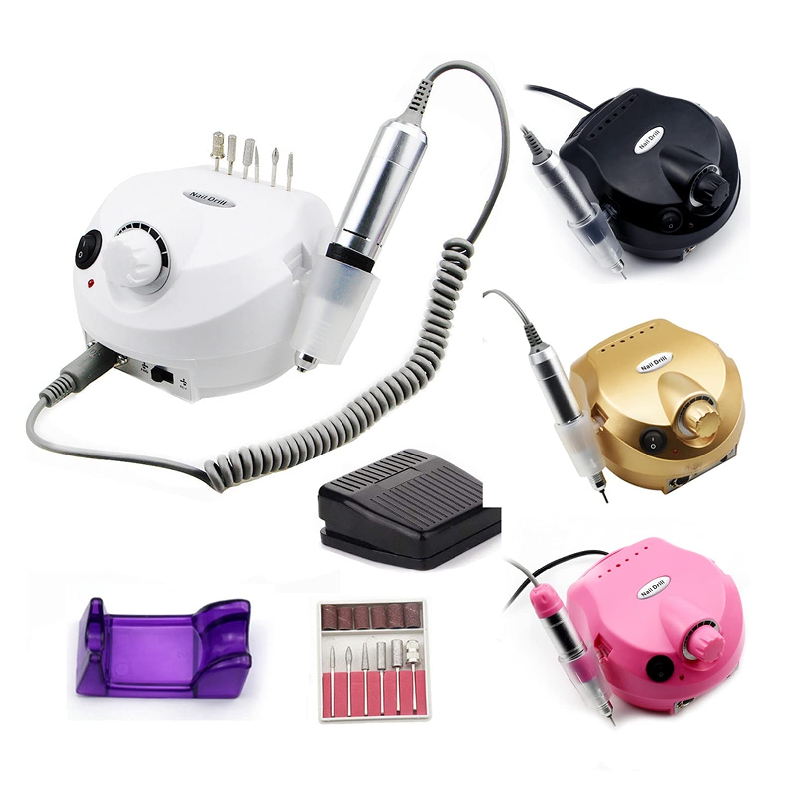 Máquina perforadora de uñas Máquina perforadora de uñas 25000 RPM Pro Máquina de manicura Aparato para manicura Kit de pedicura Taladro eléctrico para uñas con cortador Puerto para herramientas de uñ