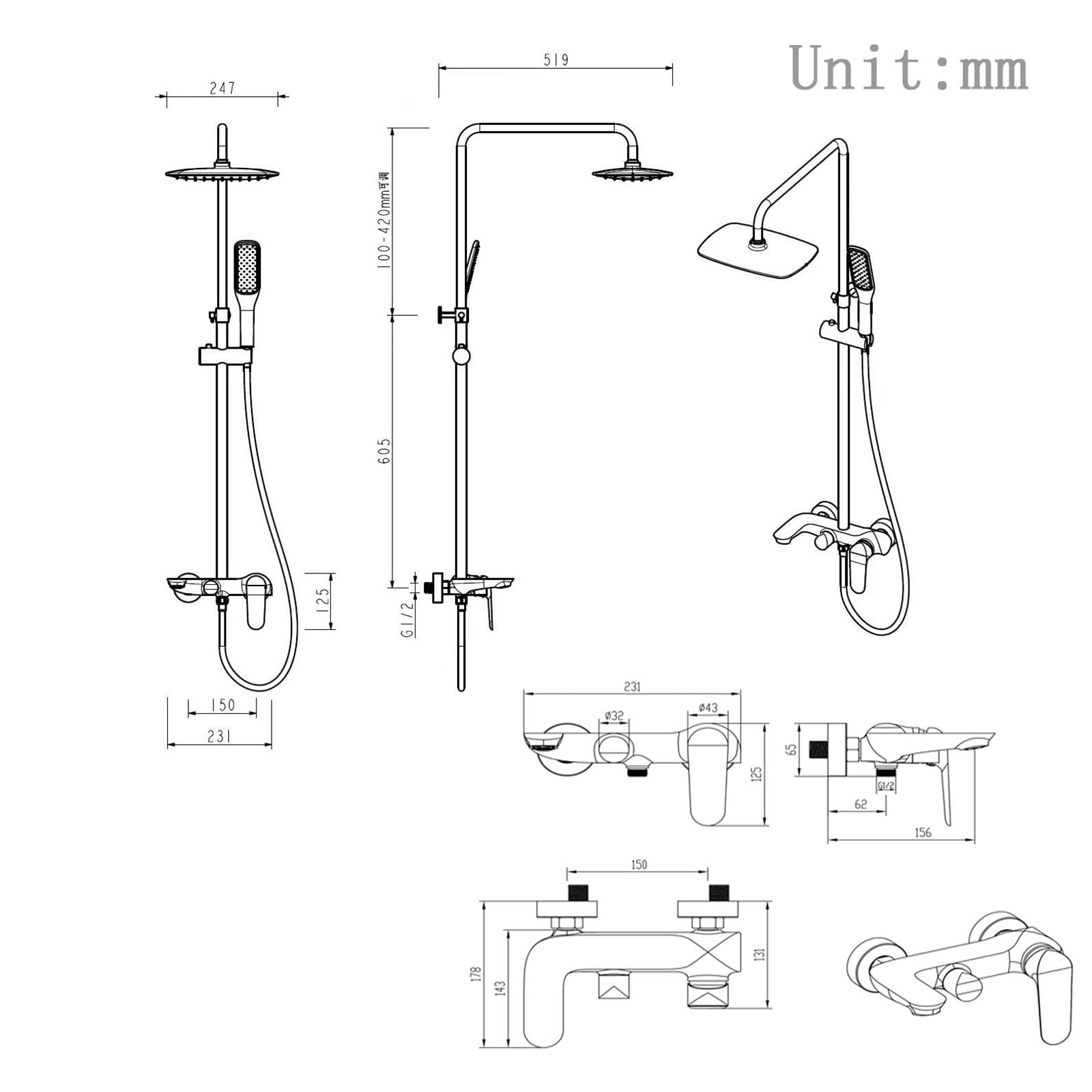 columna ducha exterior de pared sistema de ducha 3 en 1 cromado